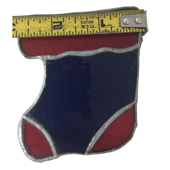 Stained Glass Christmas Stocking Ornament Suncatcher Red/Blue - Picture 5 of 5
